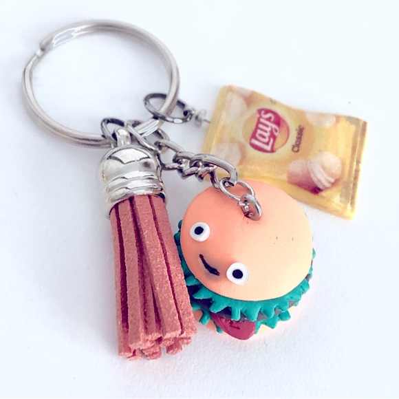 New Fast Food Snacks Charm Dangling Keychain Tassel Hamburger Chips Mini Gift - Picture 1 of 4